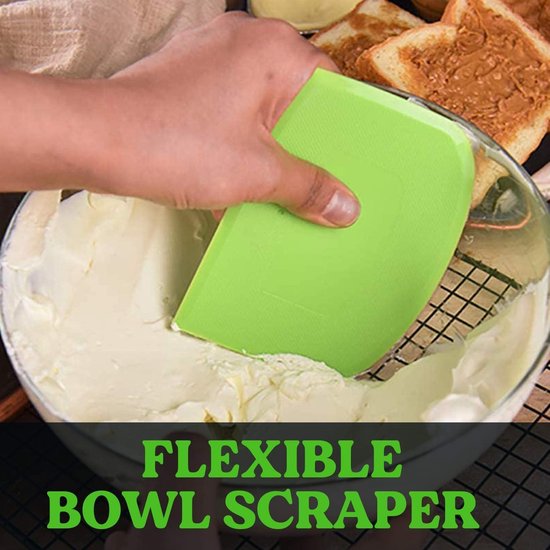 Dough Scraper - 3-Piece - Bread Scraper - Flexible Bowl Scraper - Home Baking Supplies - Green and White - Image 2