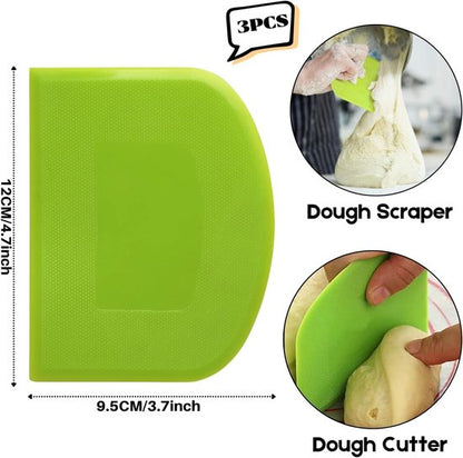 Dough Scraper - 3-Piece - Bread Scraper - Flexible Bowl Scraper - Home Baking Supplies - Green and White - Image 5