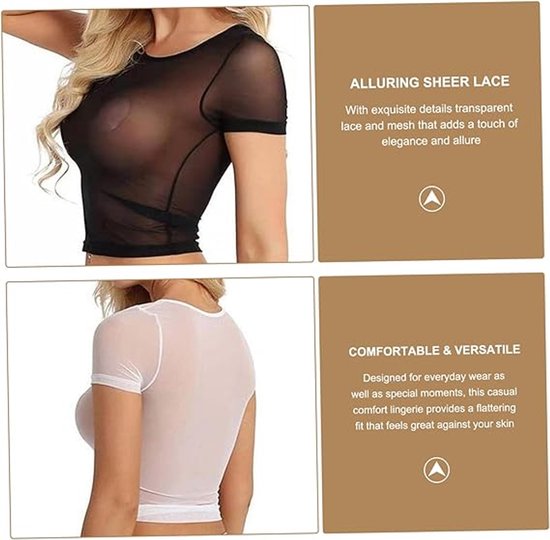 Sexy lingerie for women - Two-piece set - Lingerie set - Sexy sheer lace lingerie - Short sleeve lace set - Sheer set - Valentine's Day gift - Black and white - Size XL - Image 2