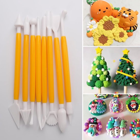 Fondant Modeling Tools - Set of 8 - Decorative Fondant Tools - Decorating Tools - Double-Sided Decorating Tools - Suitable for fondant, baking, clay, modeling, etc. - Image 5