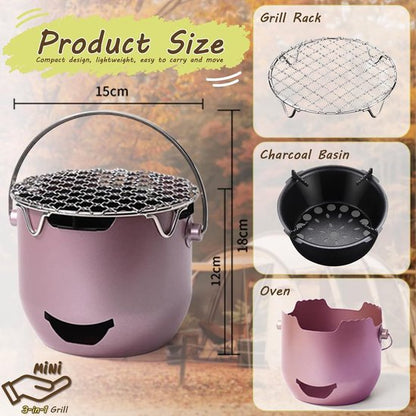 Grill - Portable Charcoal Grill - Mini Stainless Steel Charcoal Grill - Small Outdoor Grill - Suitable for Camping, Backyard BBQs, RVs and Picnics (Purple) - Image 2