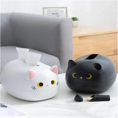 Tissue Box - Tissue Box Organizer with Cat Print - Napkin Holder for the Living Room - Tissue Box for the Kitchen - Toilet Paper Holder for the Bathroom (Black，22*16*13cm) - Image 2