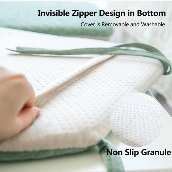 Chair cushions - 2 pieces - Seat cushions - Removable and washable - Cushions with straps - Kitchen chair cushions - 40 x 43 cm - Removable and washable covers - Suitable for garden chairs, dining chairs or office chairs - Green - Image 3