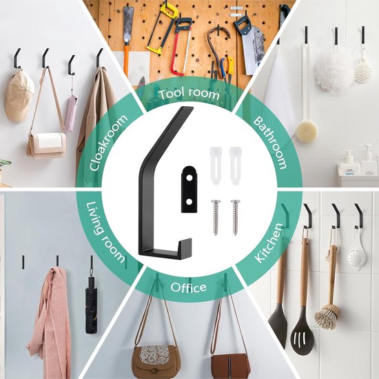 Hooks - 6 pieces - Black clothes hooks - Suitable for screwing with a hidden hole - Modern wall coat rack - For jackets, coats, hats, scarves, towels, handbags, etc. - Image 3