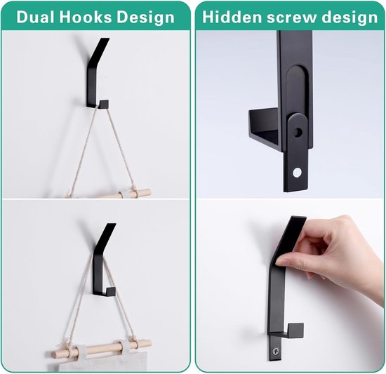 Hooks - 6 pieces - Black clothes hooks - Suitable for screwing with a hidden hole - Modern wall coat rack - For jackets, coats, hats, scarves, towels, handbags, etc. - Image 5