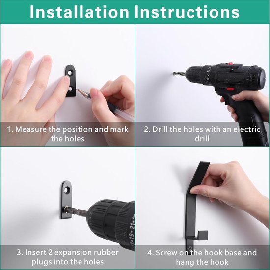 Hooks - 6 pieces - Black clothes hooks - Suitable for screwing with a hidden hole - Modern wall coat rack - For jackets, coats, hats, scarves, towels, handbags, etc. - Image 6
