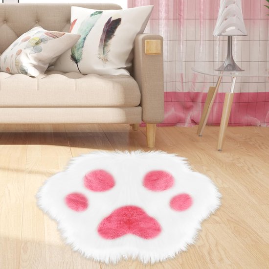 Rug - Cute non-slip rug in the shape of an animal paw - Soft white and pink rug, suitable for the bedroom and living room. - Image 4