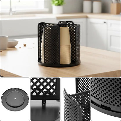 Rotating paper cup dispenser - cup holder with 4 compartments - with 360° turntable - suitable for kitchens, bathrooms and coffee bars - black - Image 2