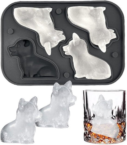 3D Corgi Ice Cube Mold - With Integrated Funnel - Cute Dog Shape - Silicone & Easy De-molding