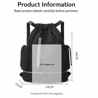 Drawstring Backpack - Waterproof Sports Bag - Lightweight Sports Backpack - With Shoe Compartment - Unisex - Suitable for Basketball, Football, Swimming and Travel - Black - Image 2