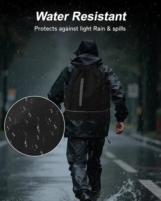 Drawstring Backpack - Waterproof Sports Bag - Lightweight Sports Backpack - With Shoe Compartment - Unisex - Suitable for Basketball, Football, Swimming and Travel - Black - Image 3