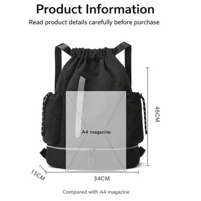 Drawstring Backpack - Waterproof Sports Bag - Lightweight Sports Backpack - With Shoe Compartment - Unisex - Suitable for Basketball, Football, Swimming and Travel - White - Image 2