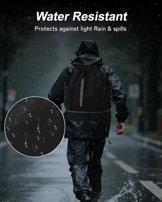 Drawstring Backpack - Waterproof Sports Bag - Lightweight Sports Backpack - With Shoe Compartment - Unisex - Suitable for Basketball, Football, Swimming and Travel - Blue - Image 3