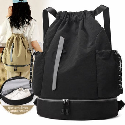 Drawstring Backpack - Waterproof Sports Bag - Lightweight Sports Backpack - With Shoe Compartment - Unisex - Suitable for Basketball, Football, Swimming and Travel - Vegetable - Image 6