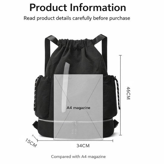 Drawstring Backpack - Waterproof Sports Bag - Lightweight Sports Backpack - With Shoe Compartment - Unisex - Suitable for Basketball, Football, Swimming and Travel - Purple - Image 2