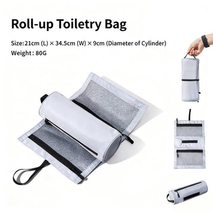 Foldable Toiletry Bag with Hanging Hook - Waterproof Travel Wash Bag - with Multiple Compartments & Mesh - Compact Makeup and Toiletry Bag for Vacation, Sports and Camping - White - Image 4