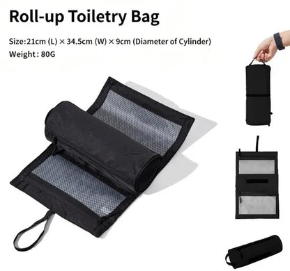 Foldable Toiletry Bag with Hanging Hook - Waterproof Travel Wash Bag - with Multiple Compartments & Mesh - Compact Makeup and Toiletry Bag for Vacation, Sports and Camping - Black - Image 4
