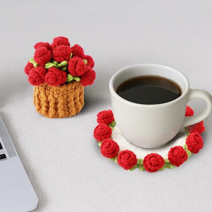Coasters - Mini Basket Included - Floral Coasters - Vintage Rose Design - Suitable for coffee tables, weddings, housewarming parties, birthdays, etc.（Red） - Image 2