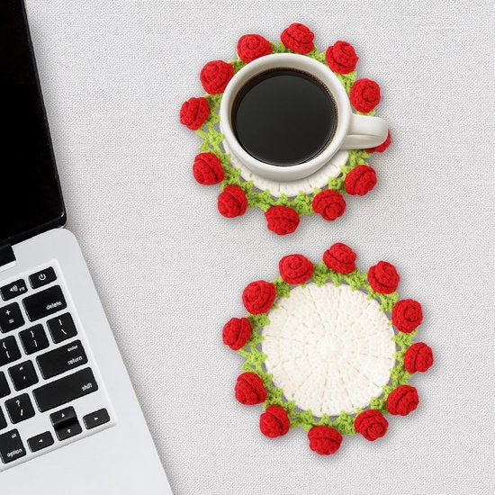 Coasters - Mini Basket Included - Floral Coasters - Vintage Rose Design - Suitable for coffee tables, weddings, housewarming parties, birthdays, etc.（Red） - Image 5