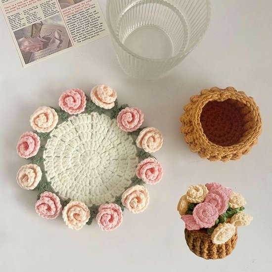 Coasters - Mini Basket Included - Floral Coasters - Vintage Rose Design - Suitable for coffee tables, weddings, housewarming parties, birthdays, etc.（Pink） - Image 5