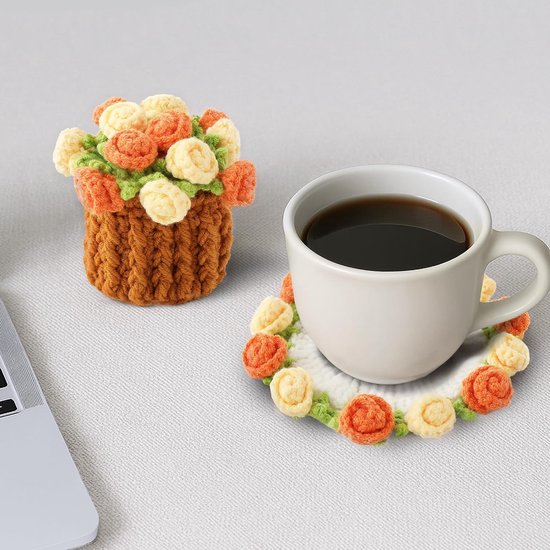 Coasters - Mini Basket Included - Floral Coasters - Vintage Rose Design - Suitable for coffee tables, weddings, housewarming parties, birthdays, etc.（Yellow） - Image 3