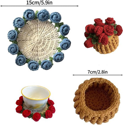 Coasters - Mini Basket Included - Floral Coasters - Vintage Rose Design - Suitable for coffee tables, weddings, housewarming parties, birthdays, etc.（Yellow） - Image 6