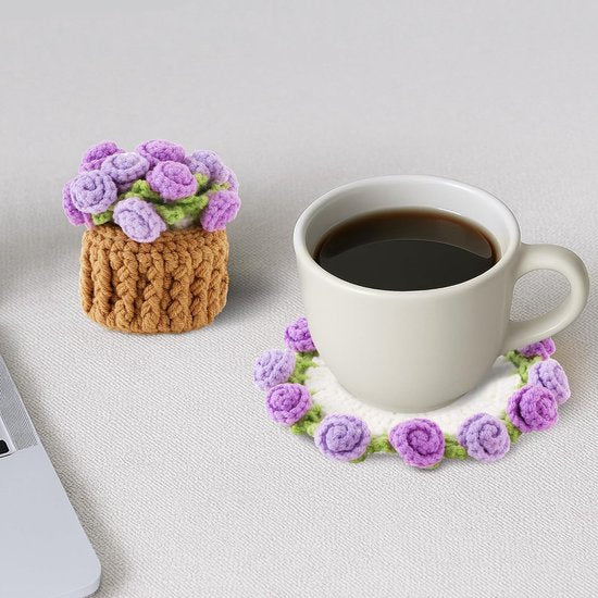 Coasters - Mini Basket Included - Floral Coasters - Vintage Rose Design - Suitable for coffee tables, weddings, housewarming parties, birthdays, etc.（Purple） - Image 2