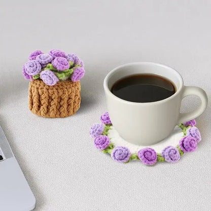 Coasters - Mini Basket Included - Floral Coasters - Vintage Rose Design - Suitable for coffee tables, weddings, housewarming parties, birthdays, etc.（Purple） - Image 2