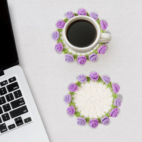 Coasters - Mini Basket Included - Floral Coasters - Vintage Rose Design - Suitable for coffee tables, weddings, housewarming parties, birthdays, etc.（Purple） - Image 5