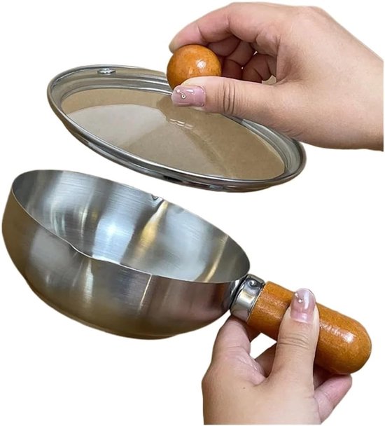 Stainless steel breakfast bowl - Small walnut wood pot for one person - Suitable for fruit salad, yoghurt and muesli (13cm bowl with lid, spoon) - Image 3