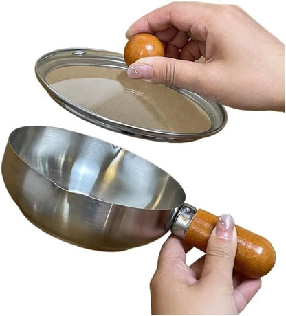 Stainless steel breakfast bowl - Small walnut wood pot for one person - Suitable for fruit salad, yoghurt and muesli (13cm bowl with lid, spoon) - Image 3