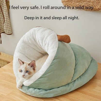 Cat Bed - Comfortable Slipper-Shaped Cat Bed - Semi-Closed Pet Den - Suitable for Indoor Cats and Small Dogs - Warm Plush Cat and Dog Bed - Non-Slip Bottom - 50*35*30 cm - Vegetable - Image 3