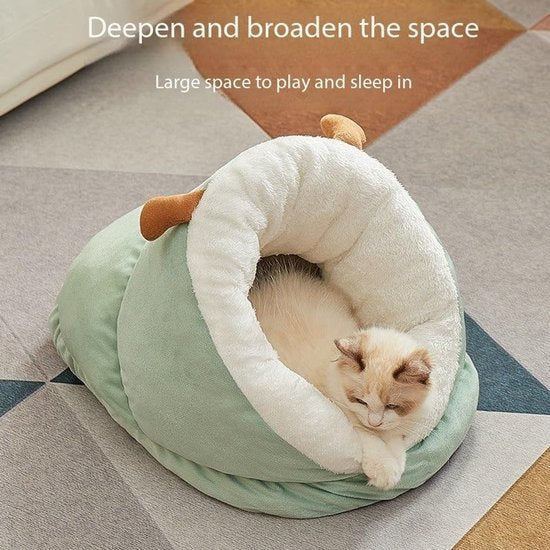 Cat Bed - Comfortable Slipper-Shaped Cat Bed - Semi-Closed Pet Den - Suitable for Indoor Cats and Small Dogs - Warm Plush Cat and Dog Bed - Non-Slip Bottom - 50*35*30 cm - Vegetable - Image 4