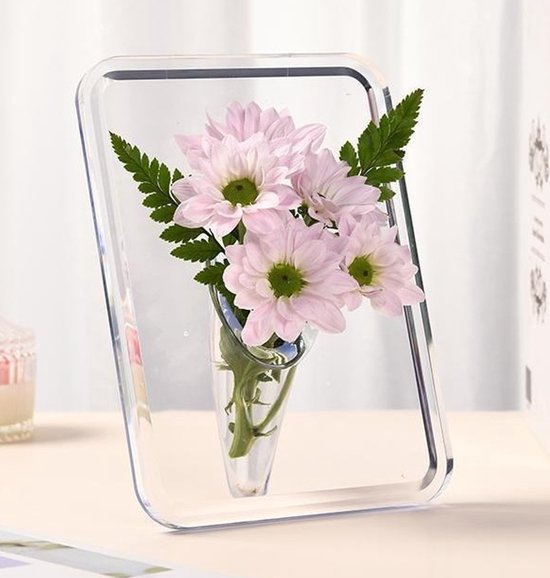 Vase - Minimalist Home Decor Vase - Cute Flower Stand - Photo Frame Style - Acrylic Material - 8 x 6 Inches, Suitable for Tabletop（Gray Version） - Image 3
