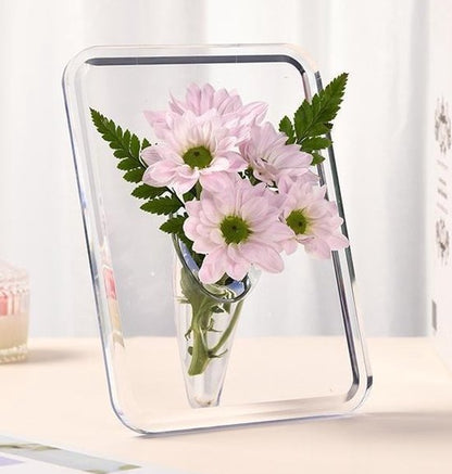Vase - Minimalist Home Decor Vase - Cute Flower Stand - Photo Frame Style - Acrylic Material - 8 x 6 Inches, Suitable for Tabletop（Gray Version） - Image 3