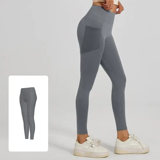 Slim Fit Sports Pants - High Waist Yoga Pants with Side Pockets - Soft and Stretchy Blended Fabric, Breathable and Comfortable - Skinny Fit with Elastic Waist - Suitable for Yoga, Fitness, Walking and Daily Use (Gray, Size L)
