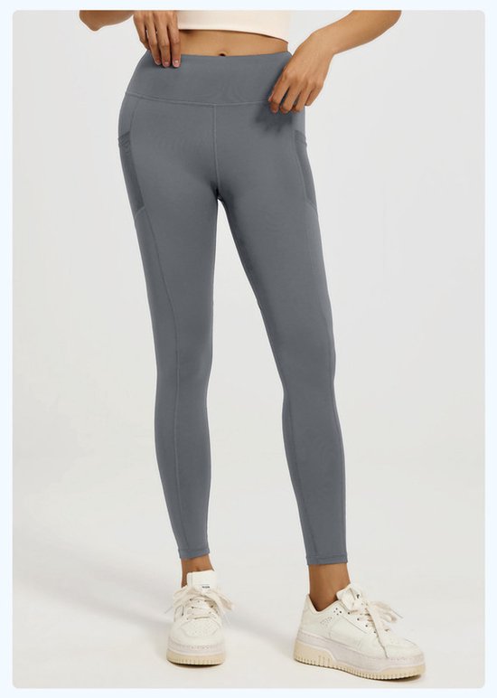 Slim Fit Sports Pants - High Waist Yoga Pants with Side Pockets - Soft and Stretchy Blended Fabric, Breathable and Comfortable - Skinny Fit with Elastic Waist - Suitable for Yoga, Fitness, Walking and Daily Use (Gray, Size XL) - Image 3