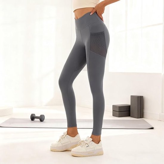 Slim Fit Sports Pants - High Waist Yoga Pants with Side Pockets - Soft and Stretchy Blended Fabric, Breathable and Comfortable - Skinny Fit with Elastic Waist - Suitable for Yoga, Fitness, Walking and Daily Use (Gray, Size XL) - Image 5