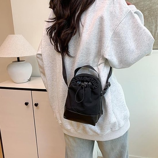 Women's shoulder bag - casual bag - adjustable canvas bag with drawstring - suitable for daily commuting and travel.（Black） - Image 3