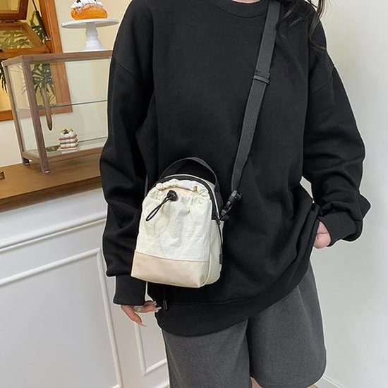 Women's shoulder bag - casual bag - adjustable canvas bag with drawstring - suitable for daily commuting and travel.（White） - Image 3