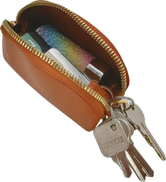 Mini Keychain Pouch/Coin Holder - Key Holder, Coin Organizer, Wallet for Women and Men, Keychain Protector (Brown) - Image 4