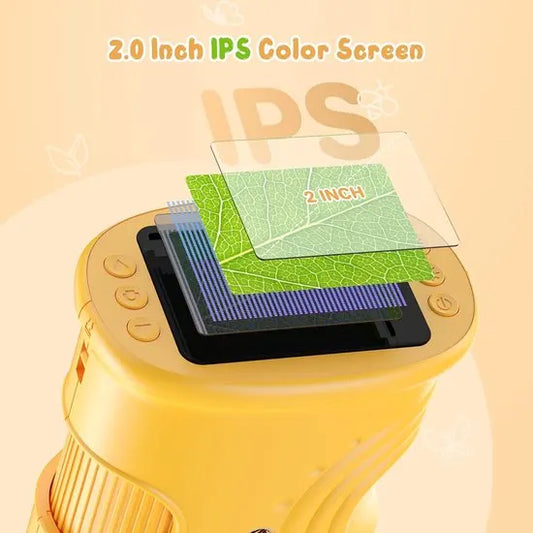 1000x Digital Children's Microscope - With 2 Inch IPS Screen & 8 LED Lights - Handy & Easy to Use for Nature Research - Yellow - Image 2