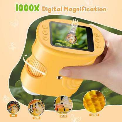 1000x Digital Children's Microscope - With 2 Inch IPS Screen & 8 LED Lights - Handy & Easy to Use for Nature Research - Yellow - Image 3