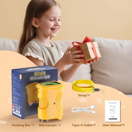 1000x Digital Children's Microscope - With 2 Inch IPS Screen & 8 LED Lights - Handy & Easy to Use for Nature Research - Yellow - Image 6