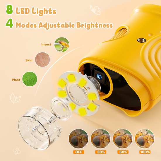 1000x Digital Children's Microscope - With 2 Inch IPS Screen & 8 LED Lights - Handy & Easy to Use for Nature Research - Yellow - Image 8