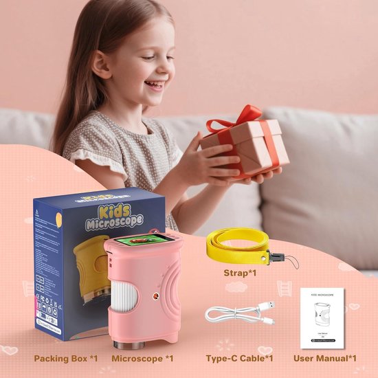 1000x Digital Children's Microscope - With 2 Inch IPS Screen & 8 LED Lights - Handy & Easy to Use for Nature Research - Pink - Image 6