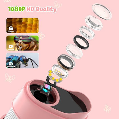 1000x Digital Children's Microscope - With 2 Inch IPS Screen & 8 LED Lights - Handy & Easy to Use for Nature Research - Pink - Image 7