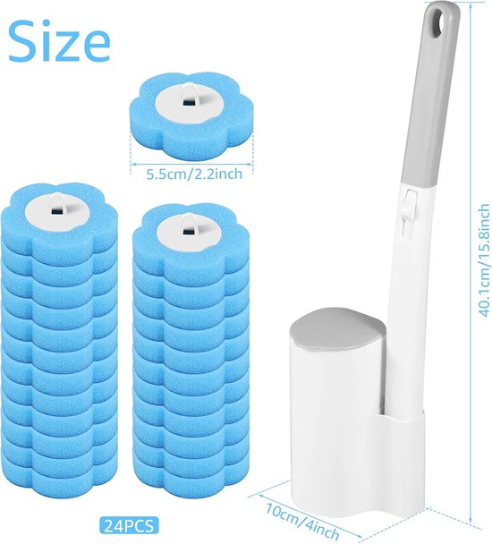 Toilet Brush Set with 24 Replaceable Heads - 360° Cleaning & Pre-assembled Cleaning Solution - Includes Storage Station - Image 6