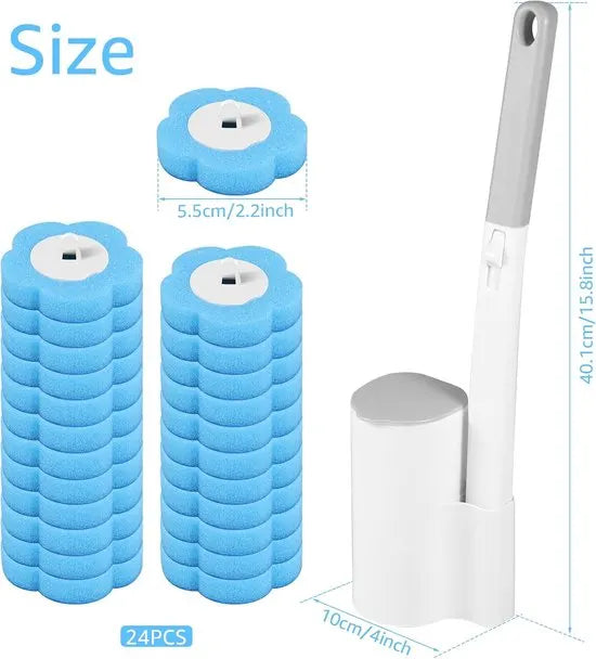 Toilet Brush Set with 24 Replaceable Heads - 360° Cleaning & Pre-assembled Cleaning Solution - Includes Storage Station - Image 6