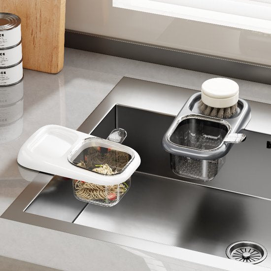 Sink Strainer & Drip Rack - With Suction Cup & Removable Strainer Tray - For Vegetables & Food Leftovers - White - Image 2